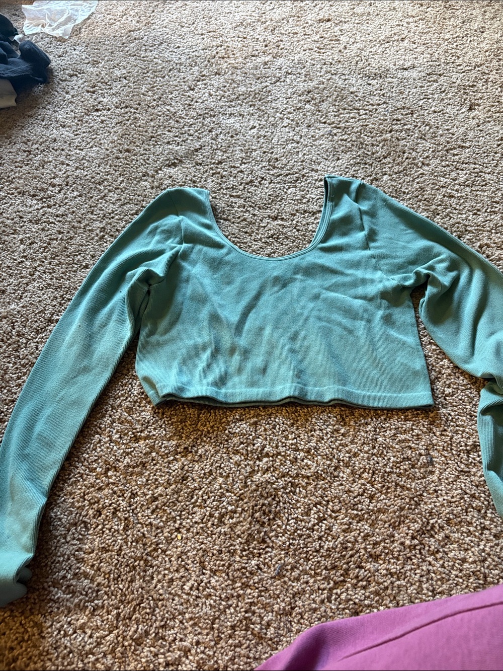 Women's Long-Sleeve Scoop Neck Crop Top - Teal